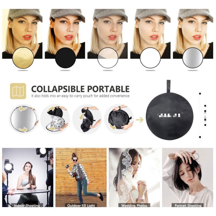 loose-รีเฟล็กซ์-reflector-แผ่นสะท้อนแสง-5-in-1-พร้อมซองใส่-แบบพกพา-30cm-mini-multi-functional-collapsible-light-reflector