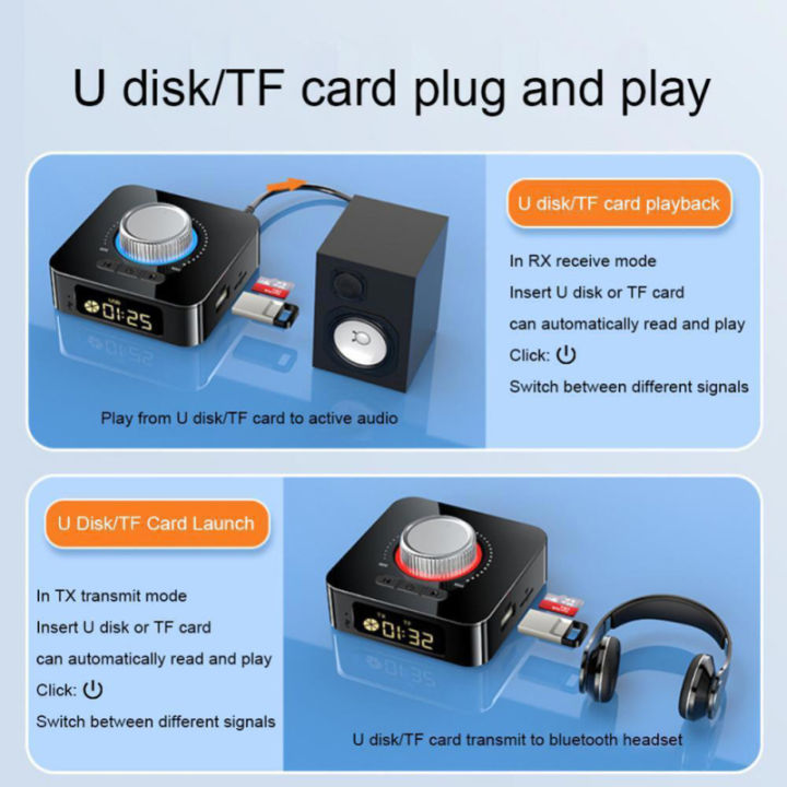 อะแดปเตอร์เสียงแบบ2-in-1จอแสดงผลดิจิตอล-led-เครื่องรับส่งสัญญาณ-v5-0มีมีไมโครโฟนในตัวสำหรับ-mp3โทรศัพท์