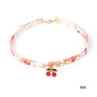 【cw】 DoreenBeads Floral Printed Choker Necklace for Accessories Pink Tassel Pendant1 Piece ！