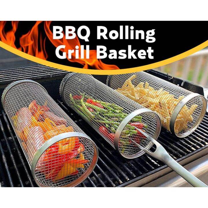 barbecue-basket-stainless-steel-grill-outdoor-bbq-basket-grate-with-hook-and-fork-travel-camping-picnic-cookware