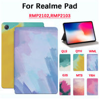 แผ่น Realme RMP2102 10.4นิ้ว RMP2103แฟชั่นฝาครอบป้องกันแท็บเล็ตคุณภาพสูงภาพวาดศิลปะสีน้ำกันเหงื่อฝาครอบป้องกันขาตั้งหนังพลิกได้