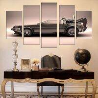 Lizhanmin Ultra HD พิมพ์5ชิ้น Back To The Future ผ้าใบ Wall Art โปสเตอร์กรอบเหมาะสำหรับตกแต่งบ้านห้องนั่งเล่นภาพยนตร์ภาพรถ