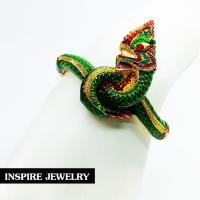 Inspire Jewelry กำไลพญานาคหล่อด้วยทองเหลืองชุบทอง ลงยา วัดวงในSize 6x5cm. วัตถุมงคลคำชะโนด ปู่ศรีสุทโธนาคราช ผ่านพิธีบวงสรวง เครื่องราง