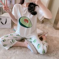 【LZ】◘℗  Pijama doce Terno Verão 2023 Novos Desenhos Animados de Manga Curta T Shirt Calças Compridas Home Wear Conjunto de Duas Peças Macio Mulheres Sleepwear Set