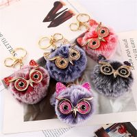 Kawaii Faux Pompom Fur Owl Keychain Women Handbag Wallet Charms Cute Animal Plush Pendant With Keyring Backpack Ornaments Gifts Key Chains