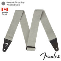 Fender® Supersoft Strap สายสะพายกีตาร์ สำหรับโปร่ง/ไฟฟ้า/เบส กว้าง 2" เนื้อผ้านุ่มพิเศษ สีเทา ปรับยาวได้ 34 - 58 นิ้ว ปลายสายหนังแท้ ** Made in Canada **