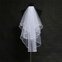 Free Shipping Two Layers Bridal Veils Pearls Beaded Cheap bride veil Cheap Wedding accessories Mariage bruiloft Slub Hair Accessories