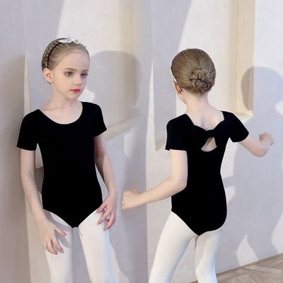 ❄ Ballet Leotards For Girls 3-10 Years Classic V Neck Beauty Back Hollow Short Sleeve Dancewear Slim Fit Dance Bodysuit