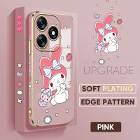 เคส PMP สำหรับ Tecno Spark 10 Spark 10C ฟรีสายคล้องเคสลายการ์ตูนน่ารักลายขอบสี่เหลี่ยมละลายเคสชุบเคสโทรศัพท์หรูหราชุบเคสโทรศัพท์นิ่ม