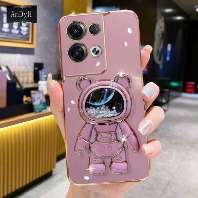 AnDyH Phone Case OPPO Reno 8 5G/Reno 8 Pro/Reno 8 Pro+/Reno 9/Reno 9 Pro/Reno 9 Pro+ 6DStraight Edge Plating+Quicksand Astronauts who take you to explore space Bracket Soft Luxury High Quality New Protection Design