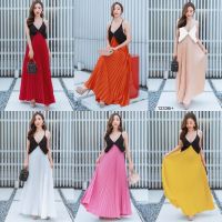 SS12336 Maxi Dress เดรส สายเดี่ยว กระโปรงอัดพลีท