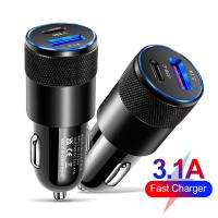 3.1A 15W Car Charger USB+PD Aluminum Alloy Cigarette Lighter Adapter Mobile Fast Charger Car Auto Replacement Battery Charger Car Chargers