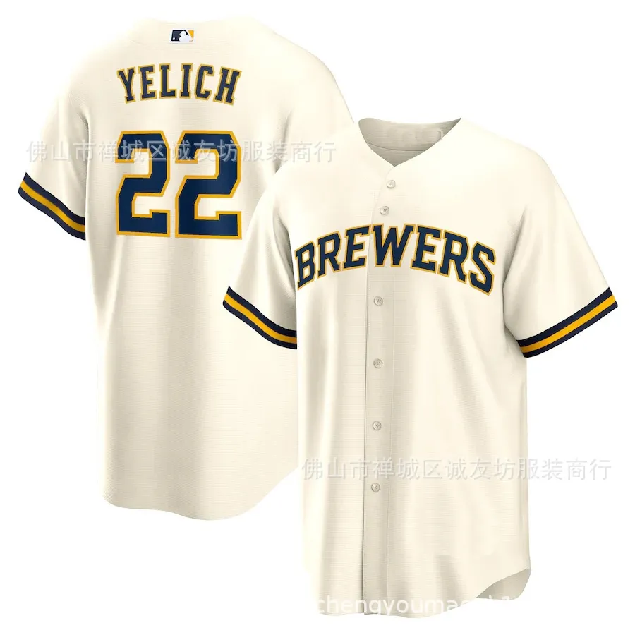 ✿○♨ Brewers 22 Gray Fan Baseball Jersey MLB Brewers Yelich