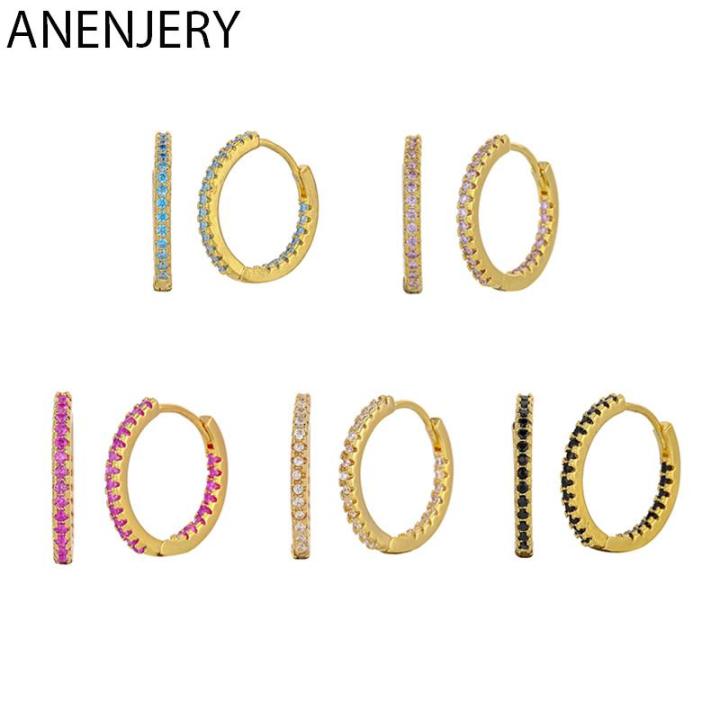 anenjery-วงกลมเรขาคณิตอินเทรนด์ต่างหูฮักกี้สำหรับผู้หญิงสีเพทายต่างหูเครื่องประดับ-brincos