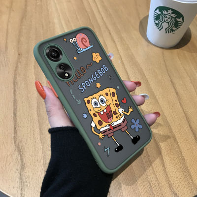 GGK เคสสำหรับ OPPO A78 4G การ์ตูนอนิเมชั่นน่ารักสพันชบ็อบสแควร์แพนท์ Spong Bob มีน้ำค้างแข็งโปร่งใสแข็งเคสใส่โทรศัพท์กันกระแทกกล้องคลุมทั้งหมด