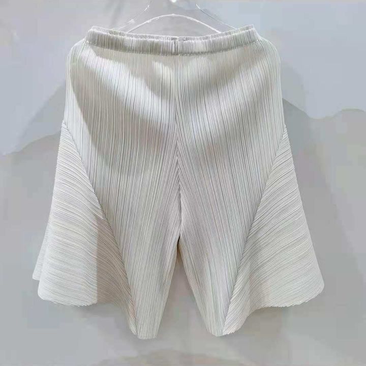 miyake-จีบกางเกงขาสั้นเกาหลีสไตล์2021ฤดูร้อนแฟชั่น-casual-หลวมกางเกงขาสั้น-be-slim-กางเกงขาสั้นงานเย็บห้าจุดกางเกง