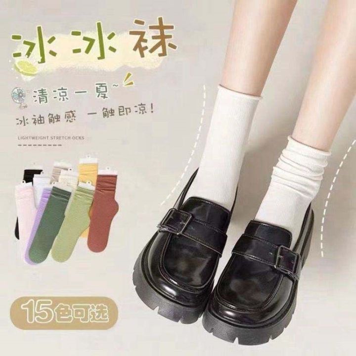 piles-of-socks-ice-ice-socks-thin-mid-calf-socks-ice-silk-white-jk-japanese-style-ins-trendy-velvet-stockings-for-women-summer