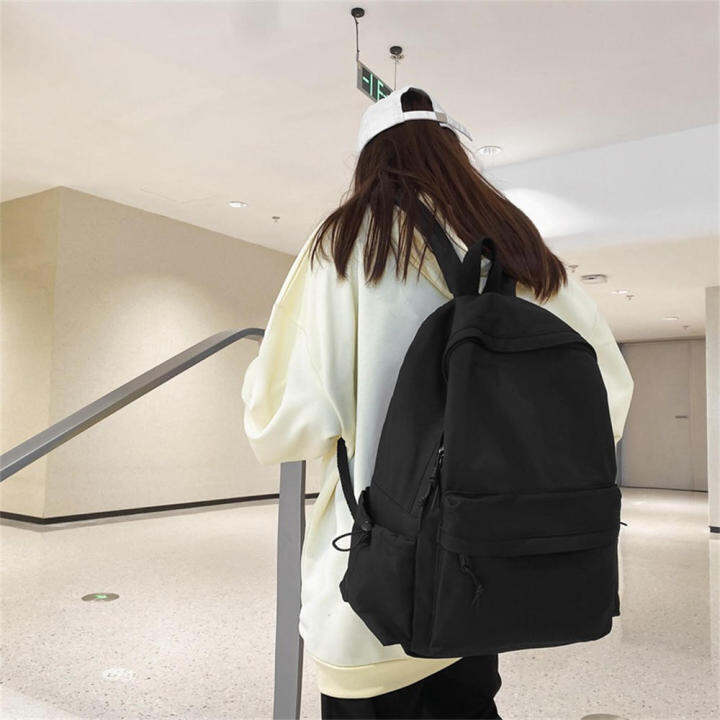 black-school-backpack-teen-girl-school-bag-solid-color-backpack-large-black-backpack-womens-bookbags