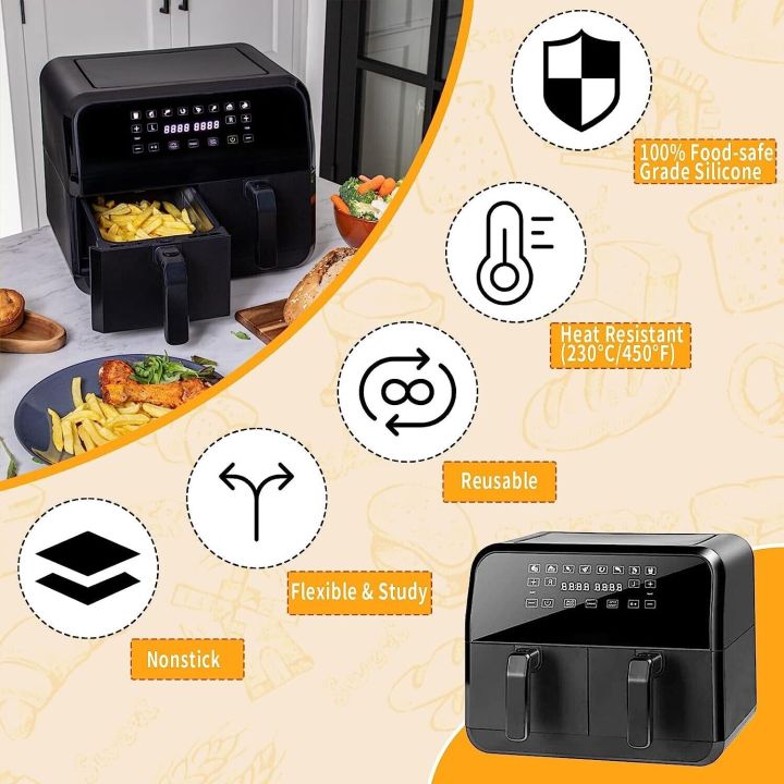 มือจับเครื่องทอดเกรดอาหารหม้อทอด-air-fryer-หม้อทดแทนซับในตะกร้าสองช่องสำหรับหม้อทอด-air-fryer-เครื่องทอดหม้อซิลิโคนชิ้นส่วนหม้อทอด-air-fryer-นินจา