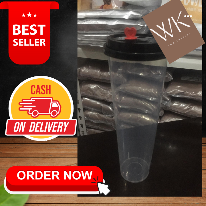 Plastic Cups Milk Tea Cups 1 Liter Slim Hard Cup With Heart Lids Cups 90mm 50 Pcs Wkang 3281