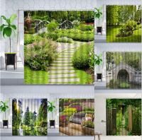 Spring Garden Green Plants Scenery Shower Curtain Flowers Lawn Forest Nature Landscape Bathroom Curtains Sets Screen Decoration