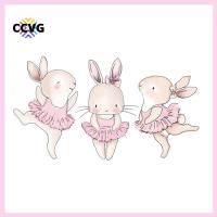 CCVG วอลเปเปอร์ลอกออกได้ห้องนอนกระต่ายบัลเล่ต์บ้านตกแต่งพีวีซีน่ารักสติ๊กเกอร์ติดผนังสติกเกอร์กระต่ายอีสเตอร์สติกเกอร์ติดผนัง