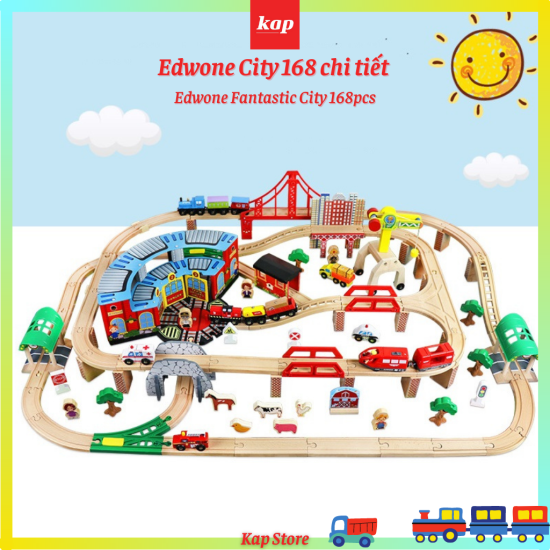 Hcmbộ đường ray xe lửa gỗ thành phố edwone 168 chi tiết có kèm xe điện - ảnh sản phẩm 1