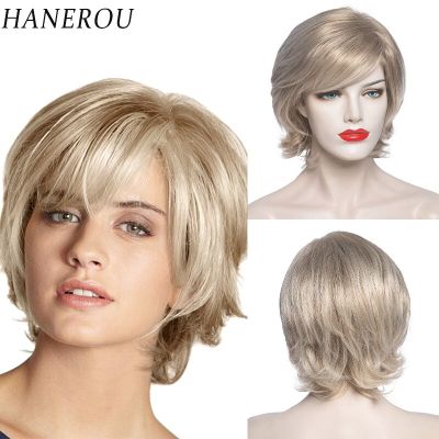 HANEROU Short Synthetic Straight Wig Pixie Cut Blonde Brown Women Natural Hair Heat Resistant Wig For Daily Party Cosplay