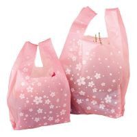 Pink cherry Shopping Bag Vest Bag Gifts plastic bag with handle for carry bag Cookies Wrappers  100pcs/lot Gift Wrapping  Bags