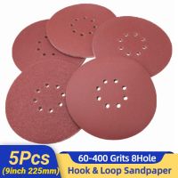 5 PCS 9 Inch 8 Hole Hook Loop Sandpaper 60-2000 Grits 225mm Abrasive Sanding Disc for Drywall Sander Wood Furniture Finishing