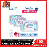 HCMCombo 3 gói khăn giấy ướt Bobby Baby Care Nano bạc không mùi 100 miếng