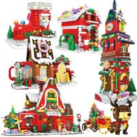 Christmas Tree Santa Claus Reindeer Xmas Stocking House Tower Building Blocks City Winter House Christmas Car Model Toys Gifts Building Sets