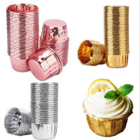 50PC อลูมิเนียมฟอยล์มัฟฟิน Cupcake กระดาษถ้วยทองเงิน Cupcake Liner ถ้วยเบเกอรี่ถาดกรณีงานแต่งงาน Caissettes Cupcake Wrapper-Siogue