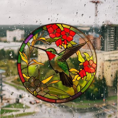 Colorful Stained Hummingbird Window Glass Electrostatic Stickers Removable Anti-collision Film