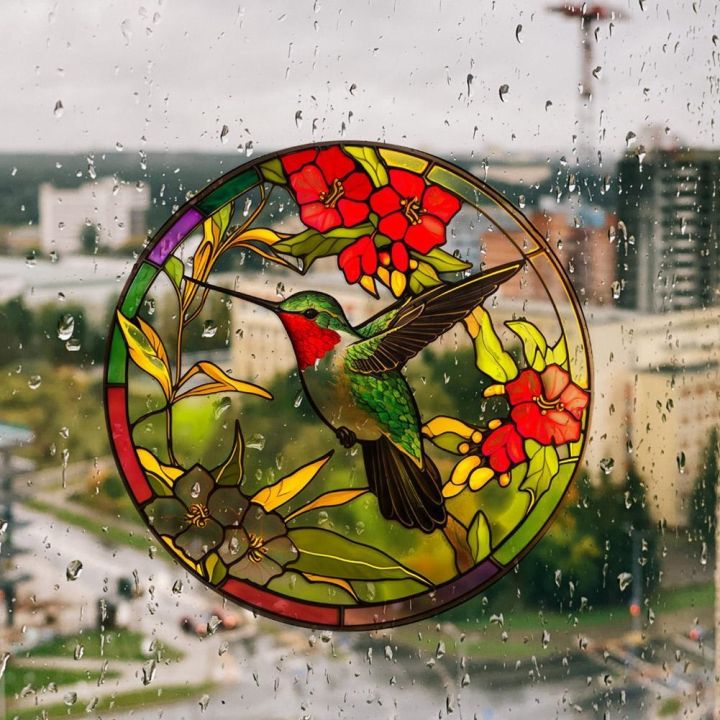 colorful-stained-hummingbird-window-glass-electrostatic-stickers-removable-anti-collision-film