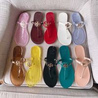 TB new flat flip-flops tory burchˉ PVC jelly cool clip-on slippers buckle resort beach non-slip womens shoes outside to wear summerTH