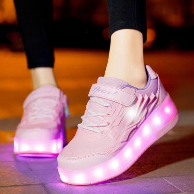 Heelys รองเท้า LED สองล้อสำหรับเด็กผู้หญิงรองเท้าประกายสำหรับเด็กผู้หญิงรองเท้าหนังตัดต่ำสำหรับผู้ปกครอง-เด็กขนาด29-40คอลเลกชันใหม่