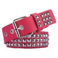 HOT★ผู้หญิง Riveted โลหะเข็มขัด PU กางเกงยีนส์หนัง Studded เข็มขัดลูกปัดเข็มขัดผ้าลูกไม้แฟชั่นสแควร์ Pin T5Y1