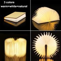 3D Folding Creative LED Book Night Light 3 Colors Wooden 5V USB Light Rechargeable Magnetic Desk Table Lamp Home Decoration