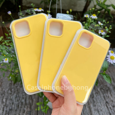 สีเหลือง🔥เคสสำหรับไอโฟน🔥เคสซิลิโคน iPhone 14  13 mini Pro max, 7 8 plus, SE2, X XR XSmax, 11 Pro Max, 12 mini Pro Max🔥 เคสซิลิโคน ลบรอยได้ เคสกำมะหยี่โลโก้