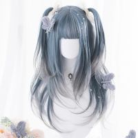 Cosplaysalon H762491 Lolita 64CM Long Wavy Blue Grey Ombre Gradient Bangs Layered Cute Synthetic Heat Resistant Cosplay Wig+Cap ของขวัญ ของขวัญ