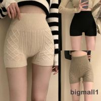 lunrao38126 Bigmall-women ́s ฤดูใบไม้ร่วงฤดูหนาวกางเกงขาสั้นสกินนี่ด้านในสีทึบเอวสูงถักกางเกงขาสั้นต้นขาบาง