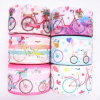 [HOT!] 5 yards 1 1/2 quot; 38MM Bicycle Flowers Printed Grosgrain Ribbon DIY Hair Bows Handmade Materials MD19022504