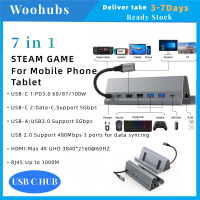 [COD]Woohubs ยี่ห้อ 7ใน1ฮับแท่นวางมือถือชนิด-C 4K 60HZ พร้อม4K USB C HDMI RJ45 1000Mbps USB ชาร์จ USB เร็ว3.0 PD 100W 7พอร์ต USB มัลติฟังก์ชั่น