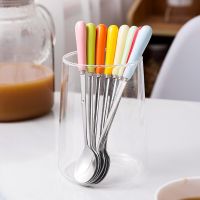 Creative ceramic stainless steel spoon ice cream coffee spoon candy color stainless steel ceramic spoon Serving Utensils