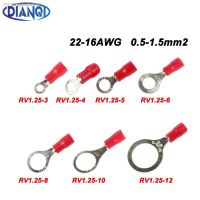 ✽ 10pcs 100pcs 50pcs red RV1.25- 3 4 5 6 8 10 12 Ring Insulated Wire Connector Electrical Crimp Terminal Cable Wire Connector AWG