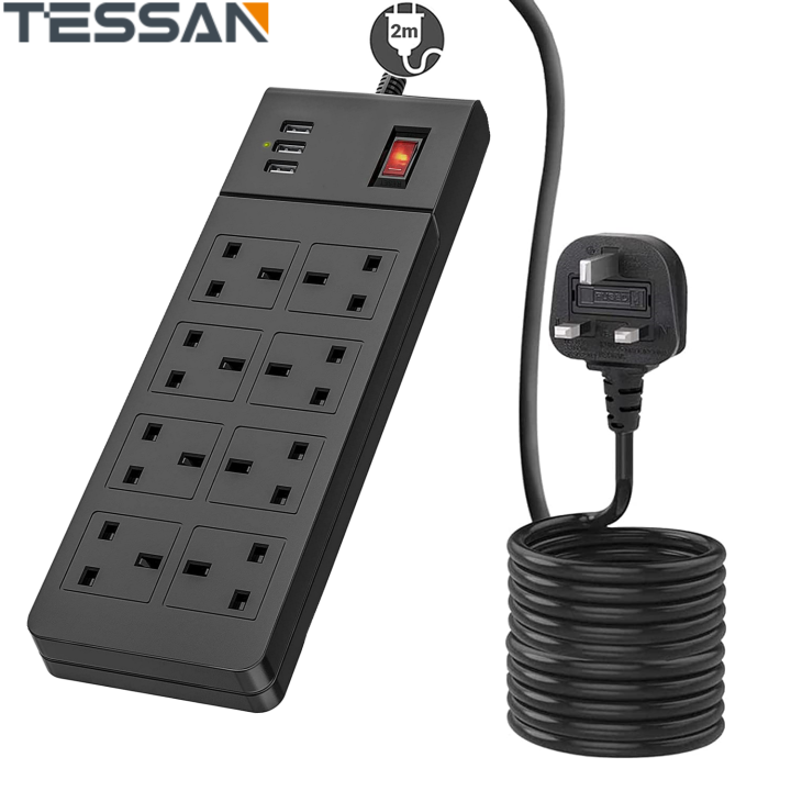 TESSAN Surge Protected Extension Lead Power Strip Multi Plug with USB