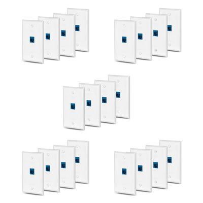 20x Cat6 Ethernet Wall Plate Outlet 1 Port RJ45 Network Female to Female Keystone Wall Coupler Jack Plate White &amp; Blue