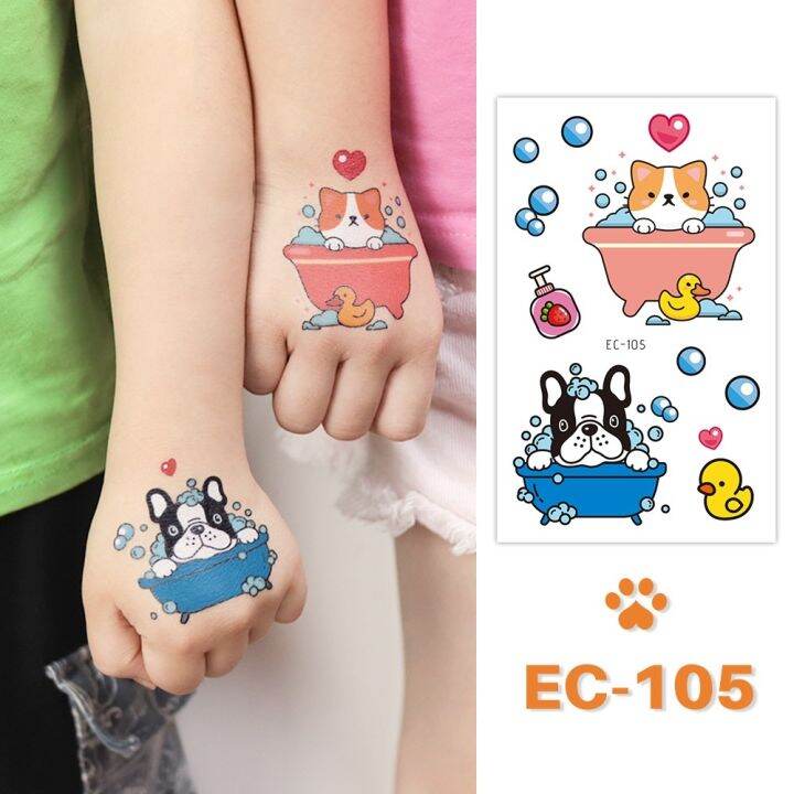 24-kinds-cute-cartoon-tattoo-stickers-for-children-faux-tatouage-temporaire-disposable-cat-dog-pets-temporary-waterproof