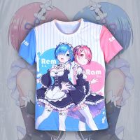 2023 NewAnime เสื้อยืดฤดูร้อนเสื้อผ้าสตรีจากศูนย์สินค้าแขนสั้น Rem สองมิติเสื้อผ้าผู้ชายผู้หญิง